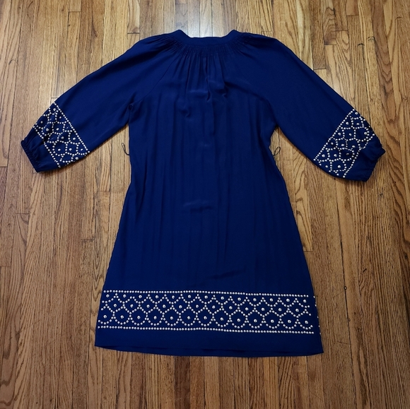Lilly Pulitzer Womens Silk Navy Blue Gold Studded Dress Size L - Picture 5 of 10